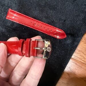 Authentic Michelle Red Patent Leather Watch Strap with Silver Buckle